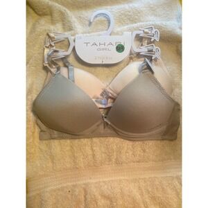 Tahari Girl 2 Pack Bras Silver Peach Shimmer Padded Adjustable Straps Size 32A